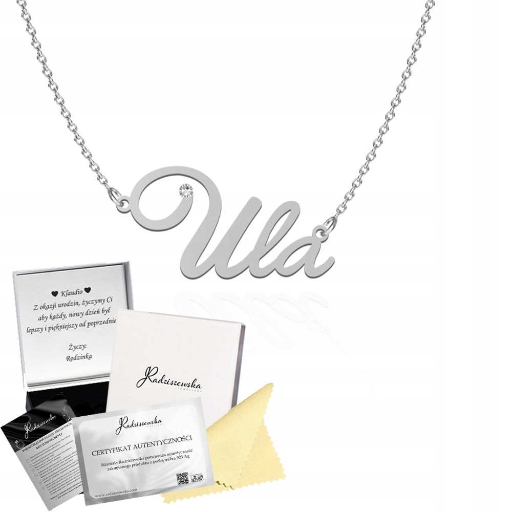 Stříbrný náhrdelník s jménem Ula 925 Řetízek Narozeniny Věnování Bonus