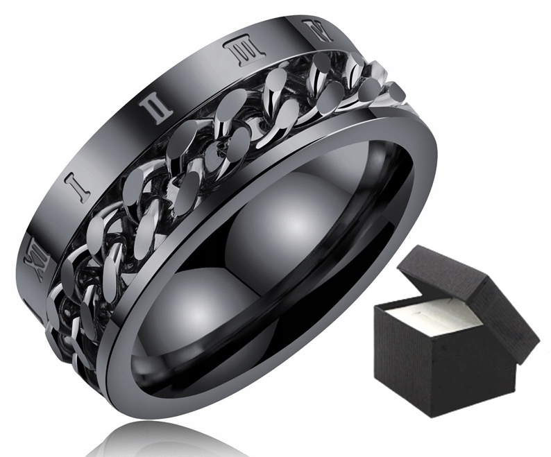 OBRĄCZKA RZYMSKIE CYFRY Z ŁAŃCUCHEM 316L US11