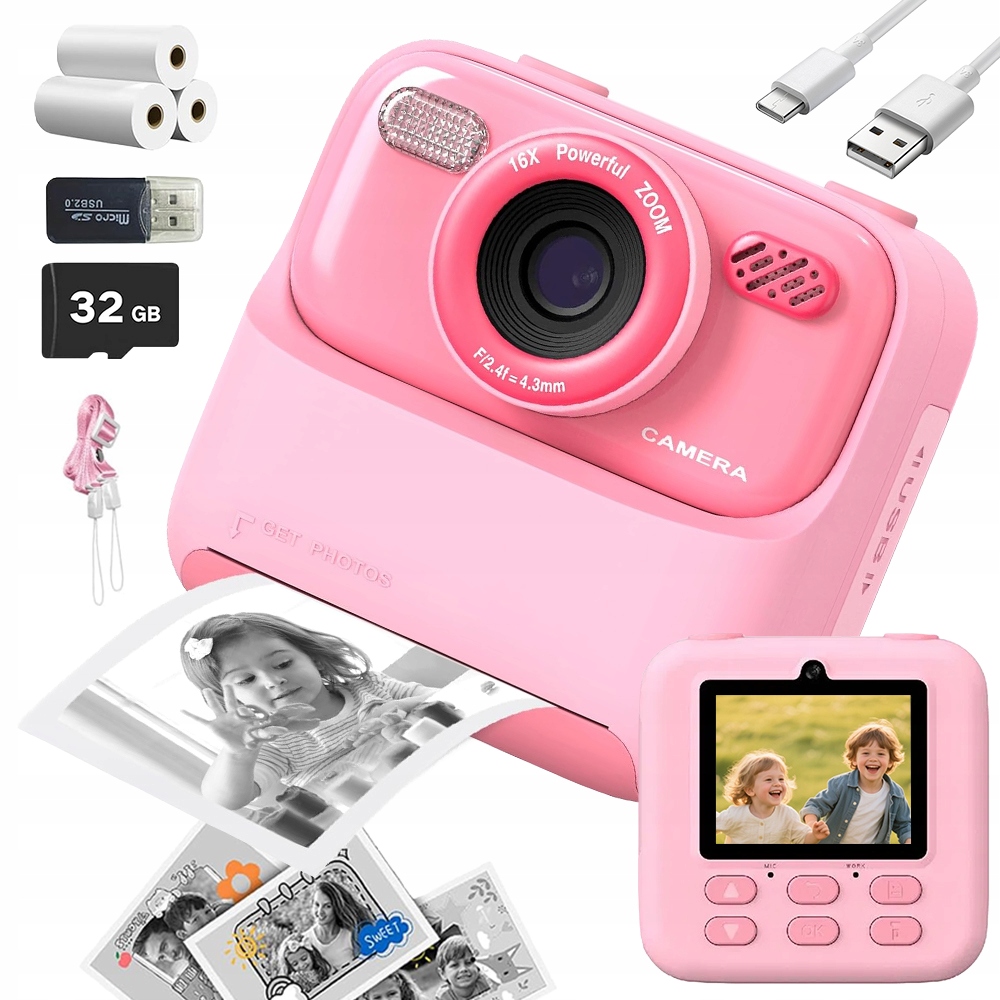 Mini Tiskárna Termálního Tisku Instantní Fotoaparát Pro Děti a 3 Rolek
