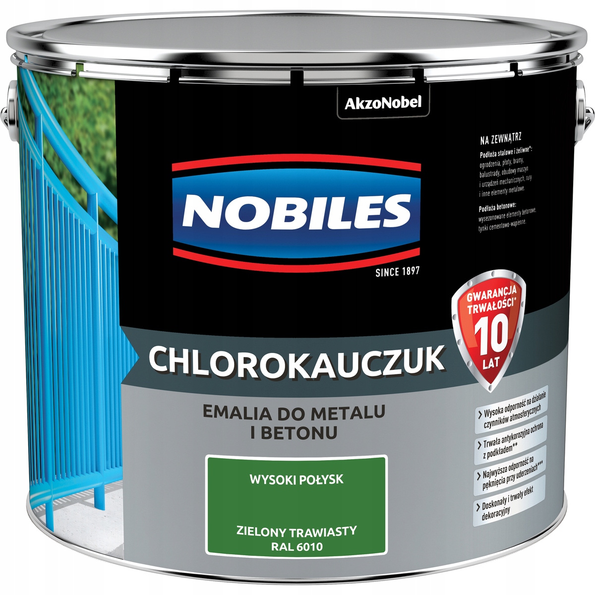 Nobiles Farba Chlorokauczukowa Chlorokauczuk 10L Zielony Trawiasty RAL6010