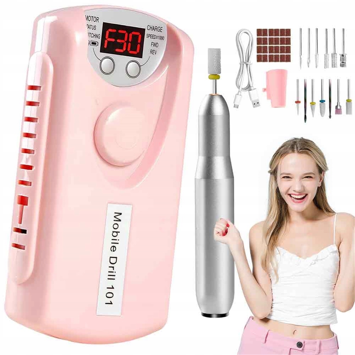 Přenosný Manikúrní Stroj 30000 Ot/min S 13 Vyřezávacími Hroty