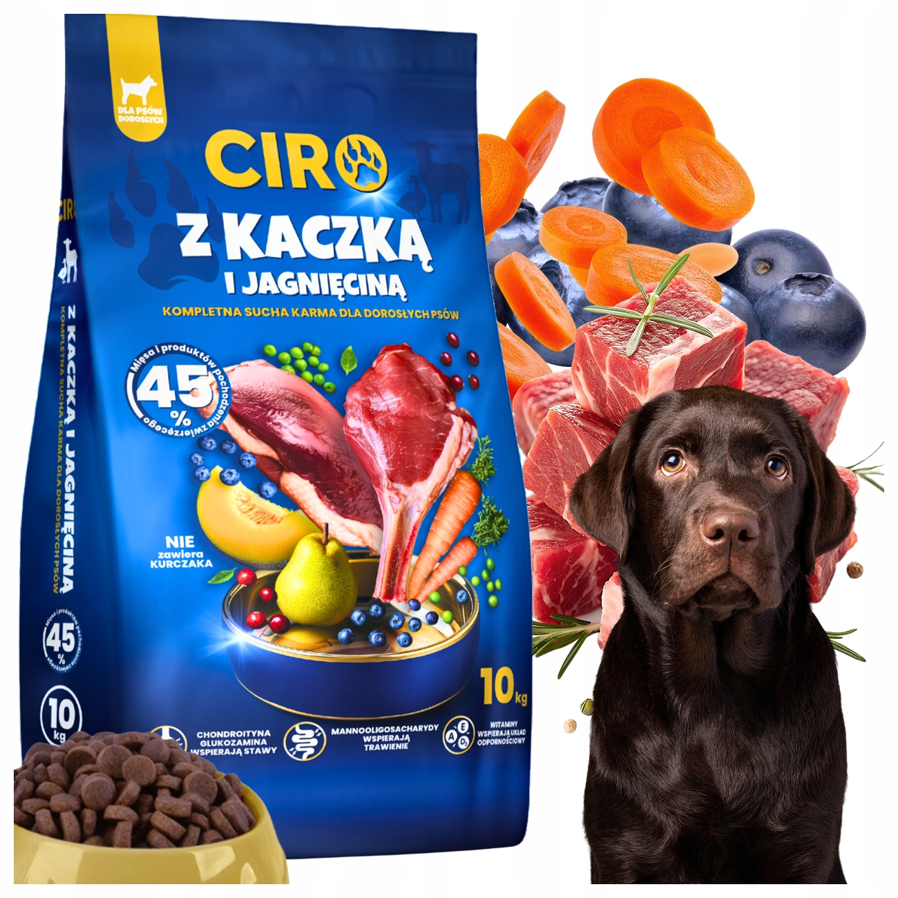 Levně Suché krmivo pro psy Kachna s jehněčím 45% – pro labradora huskyho