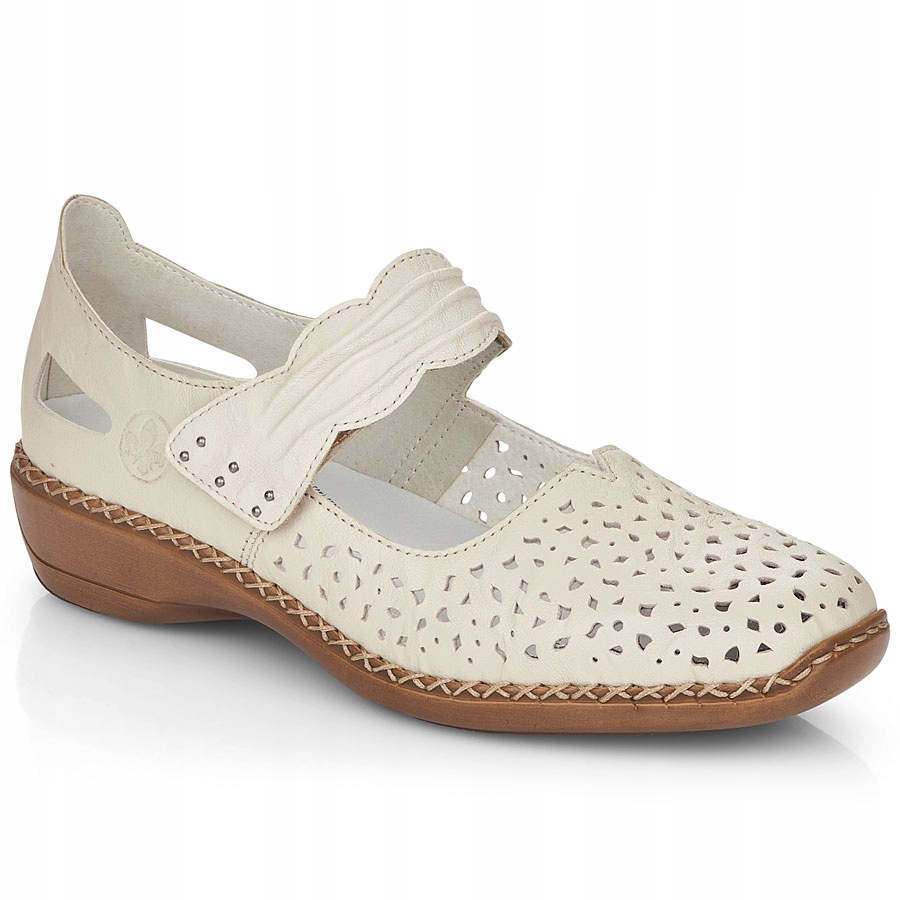 Kožené béžové ažurové polobotky pohodlné lehké Rieker 41399-60 39