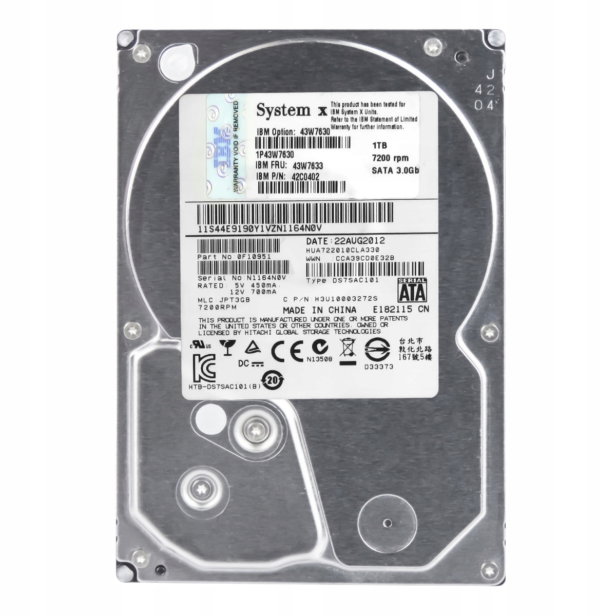 Ibm 43W7633 42C0402 1TB 7.2K 32MB Sata II 3.5'' HUA722010CLA330