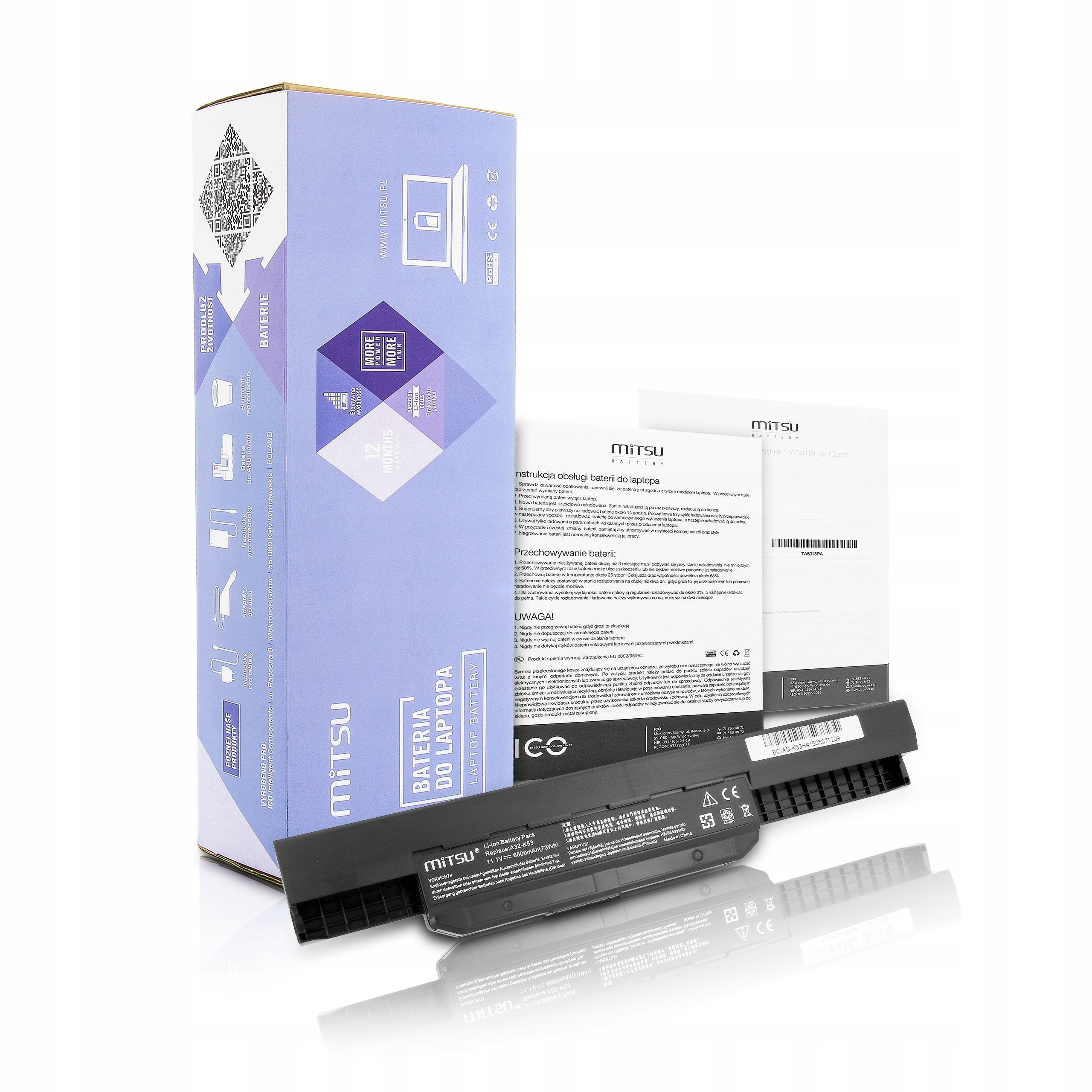 Baterie Mitsu pro Asus A53, K53 (6600 mAh)