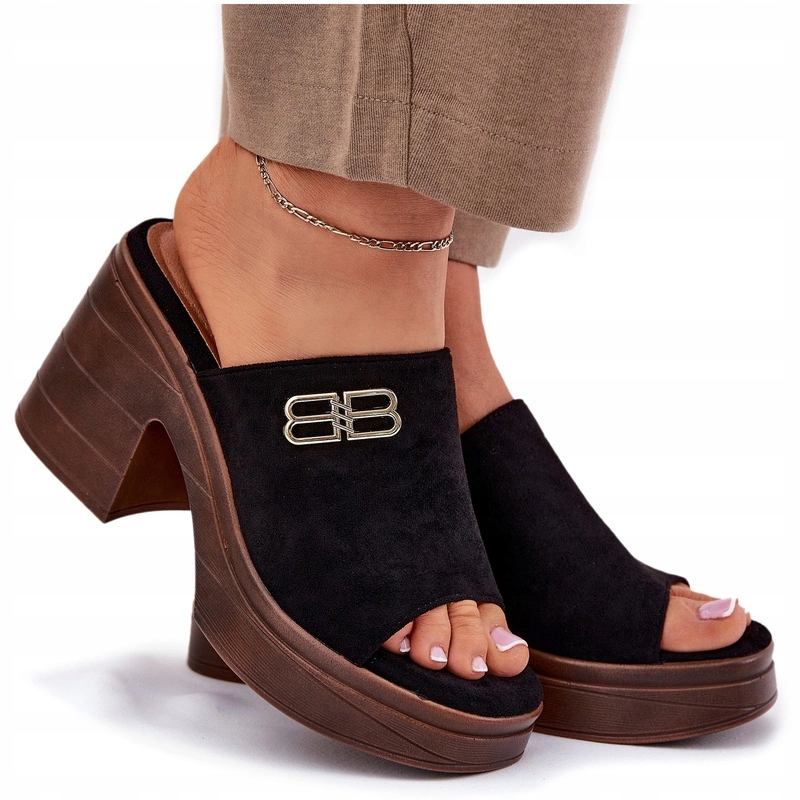 Nazouváky Masivní Podpatek Platforma Zlatý Detail Vinceza 17400 Černé 39