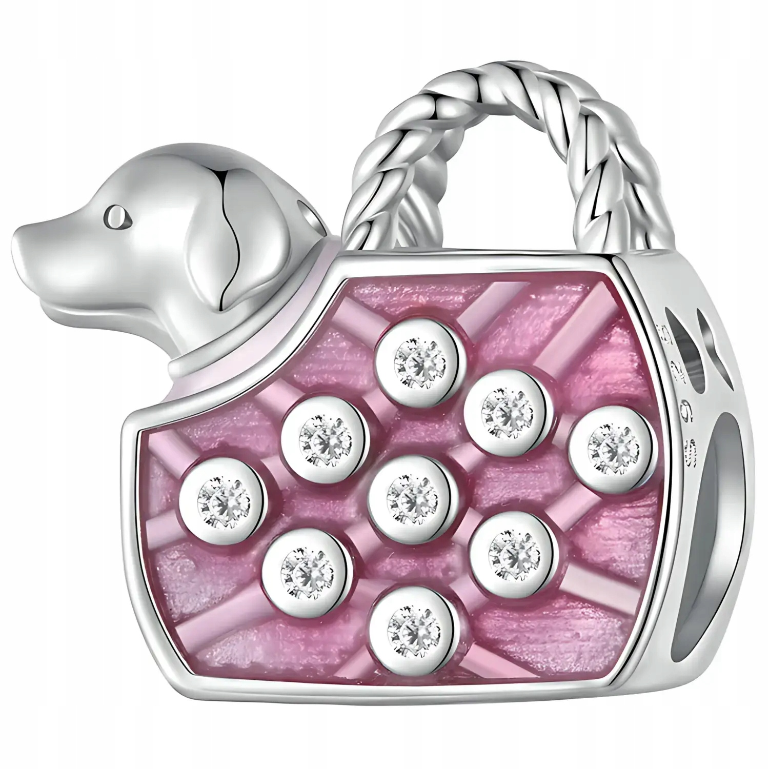 Charms Přívěsek Stříbro 925 Růžová kabelka s pejskem Štěňátko Pes Taška