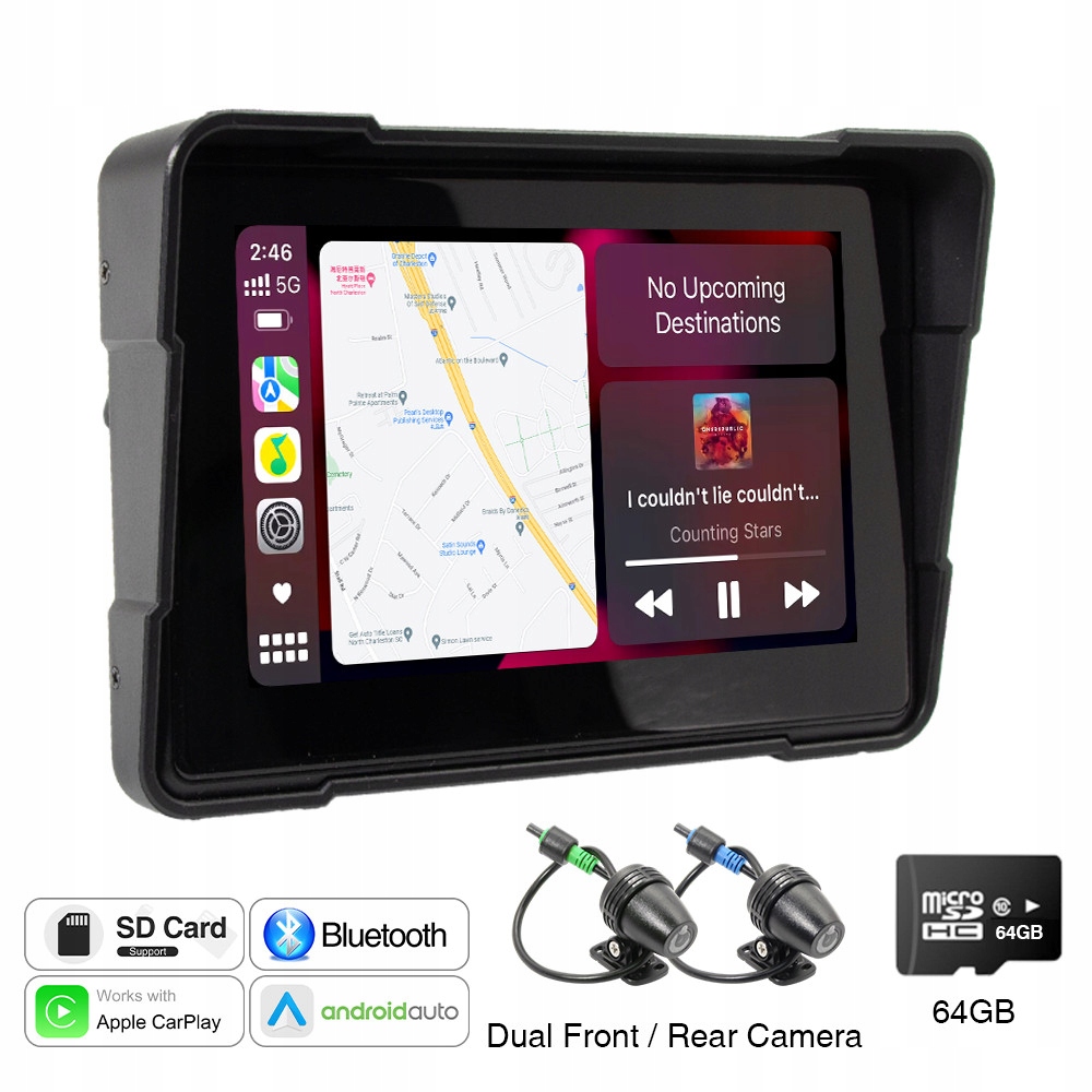 Motocyklový 5" Monitor 64GB Carplay Android Auto Hd Kamera Tpms
