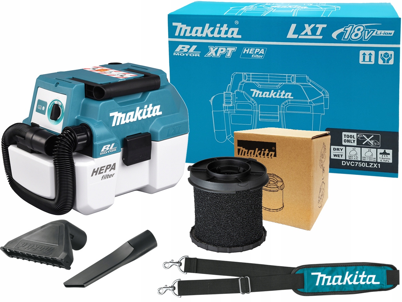 Makita Odkurzacz akumulatorowy 18V Hepa filtr na mokro DVC750LZX1