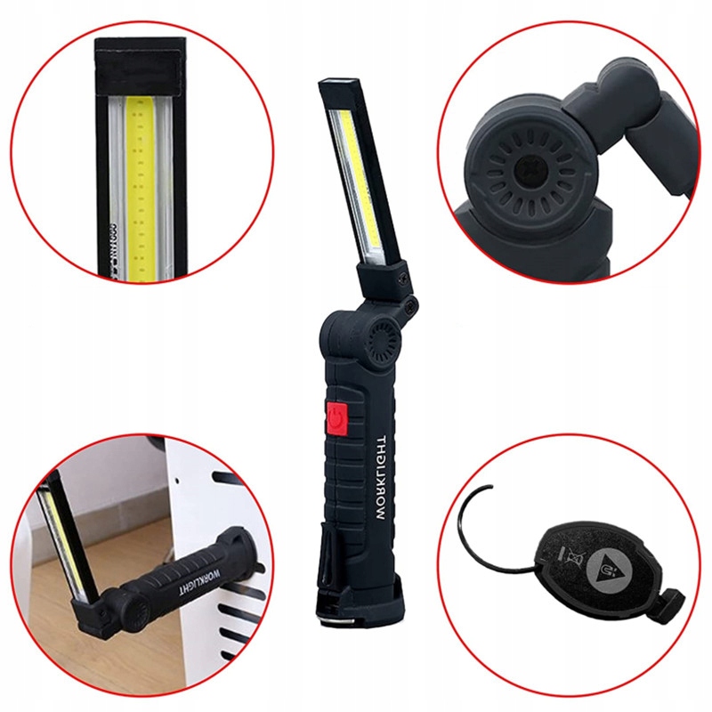 LAMPKA WARSZTATOWA COB LATARKA Z MAGNESEM + HAK USB 5w1 DO WARSZTATU MOCNA Marka AMT