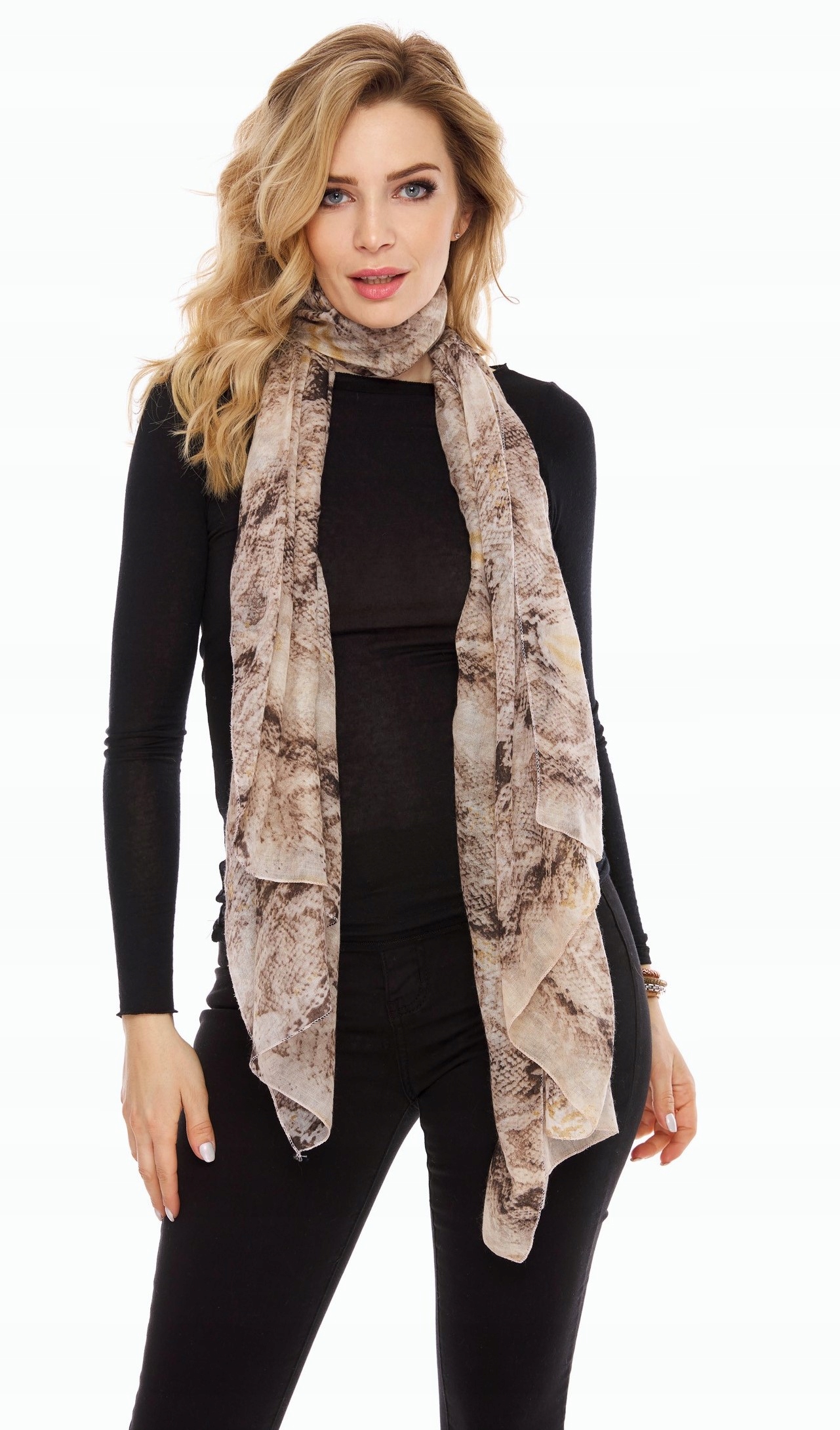 SZAL DAMSKI beż wzór wężowy zwierzęcy Marka inna