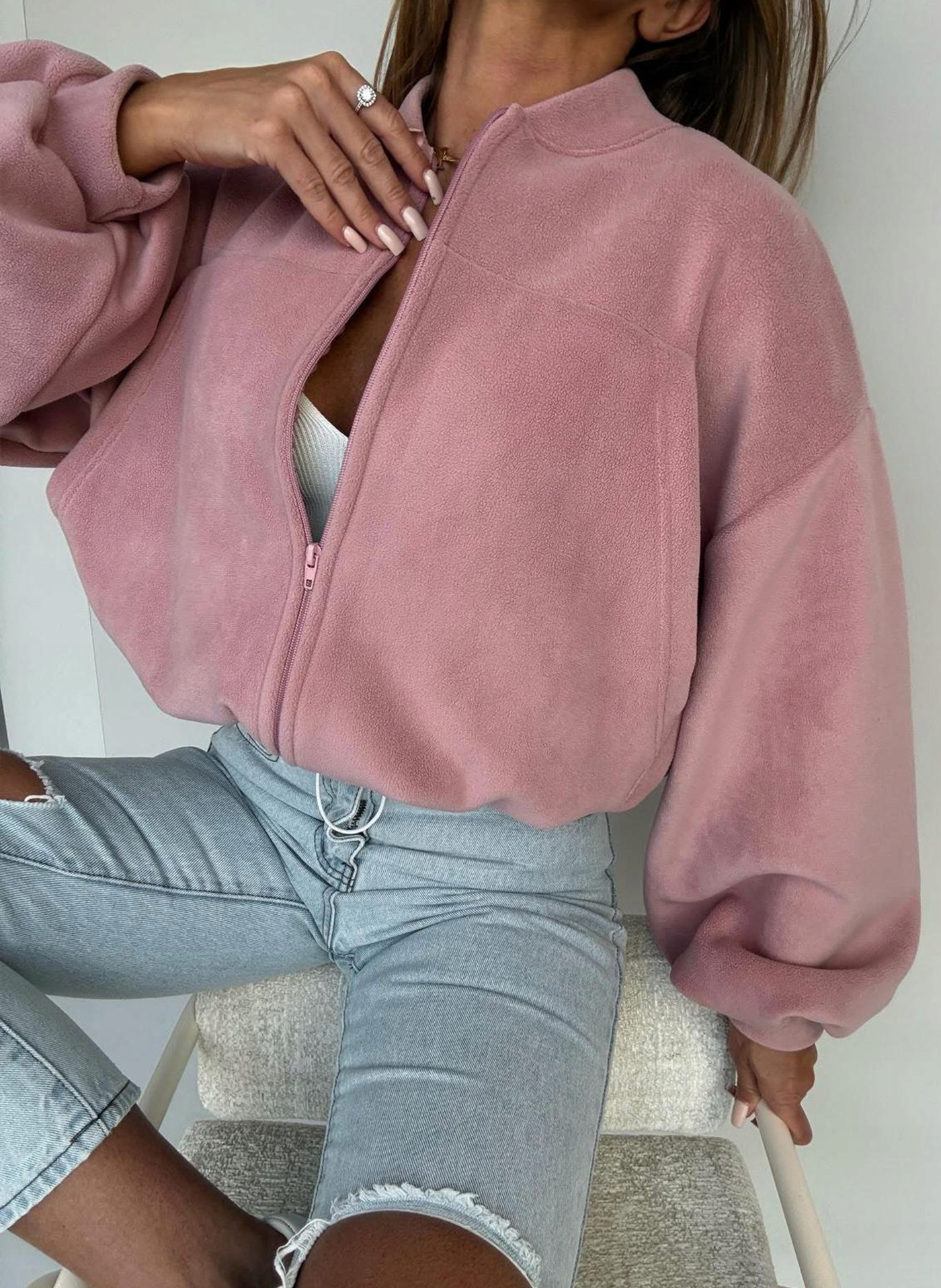 Rozepínací mikina z fleecu Boho starorůžová Agatha Studio one size