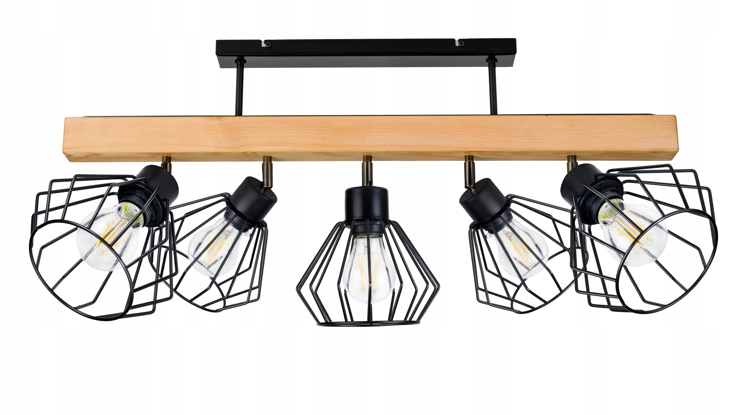 Dřevěná stropní lampa Lustr Stropní Svítidlo Loft Černá na 5x Klosz E27