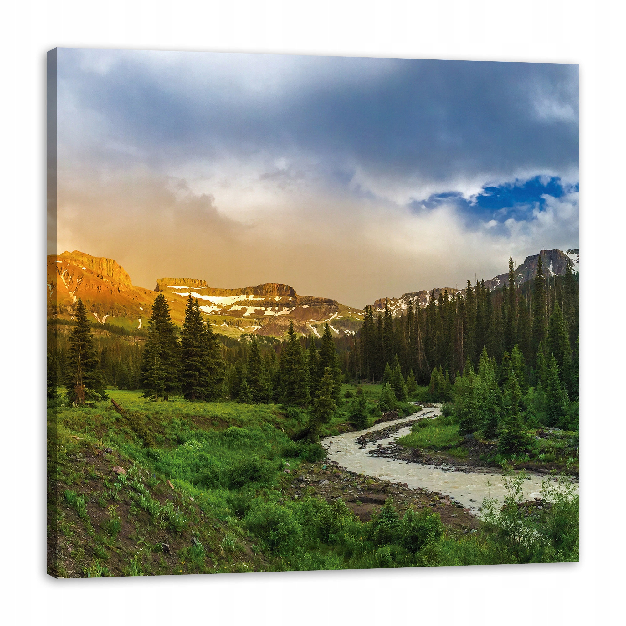 Obraz na plátně Stezka uprostřed hor Les Stromy Slunce 90x90 cm