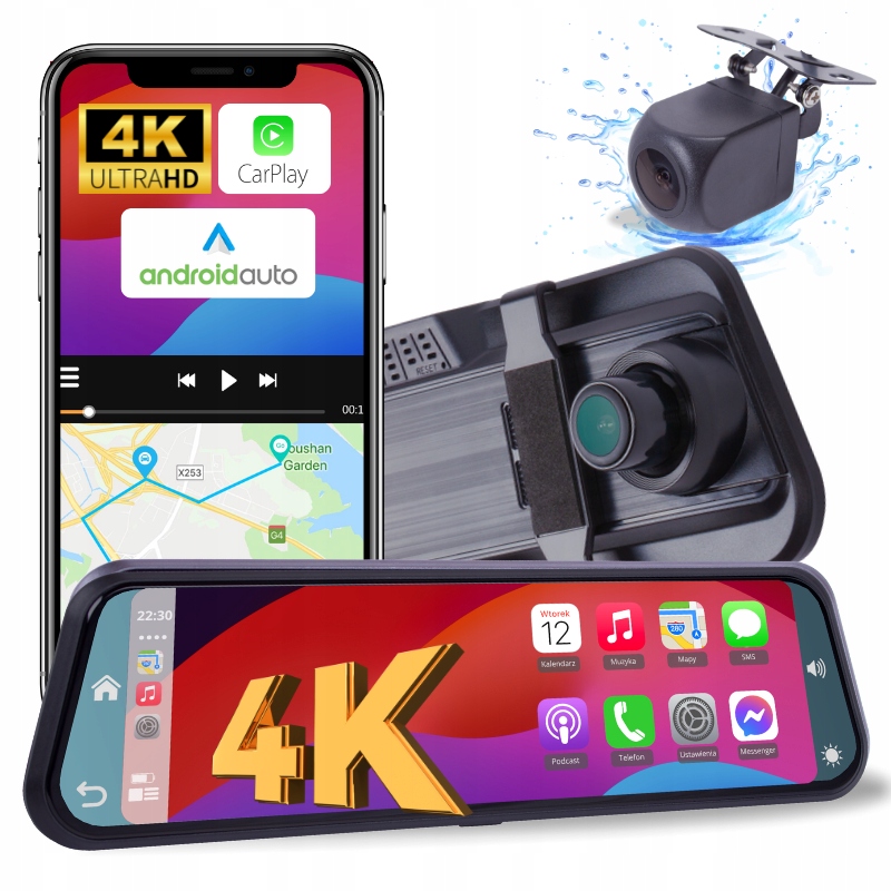 Automobilová Kamera 4K 10 Palců V Zrcátku S Couvací Kamerou Android Auto Wifi