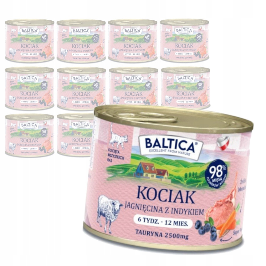 Baltica Jehněčí s krůtím masem 12x185 g Bezobilné Vlhké Krmivo pro koťata