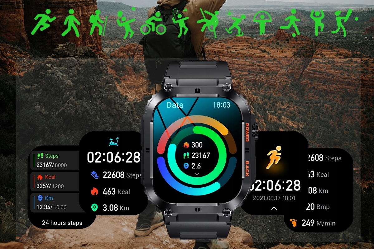 Smartwatch Męski Rozmowy Ciśnienie SpO2 PL 1,96" Transmisja danych brak