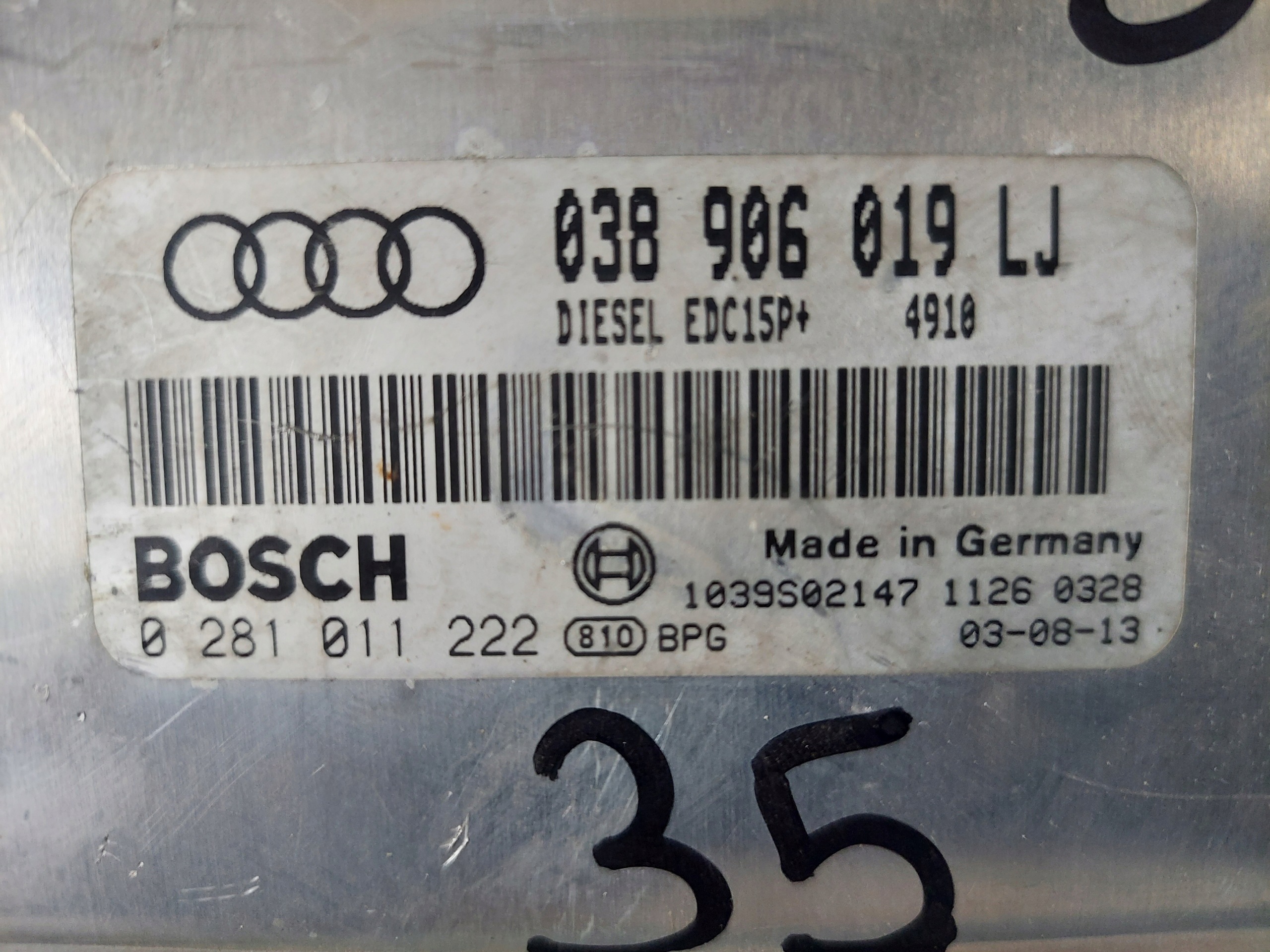 A4 B6 1.9 TDI 038906019LJ unité de commande électronique uce moteur