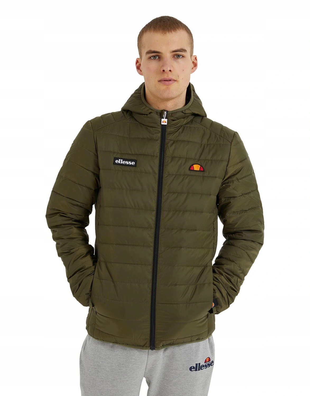 Kurtka męska przejściowa Ellesse zimowa pikowana z kapturem Lombardy khaki