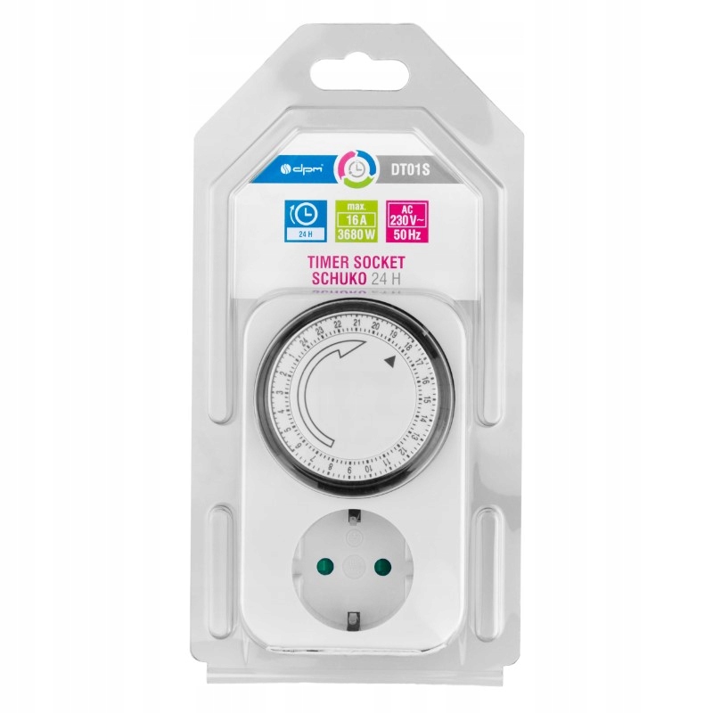 Programator czasowy analogowy 24 h, Schuko Model DT01S