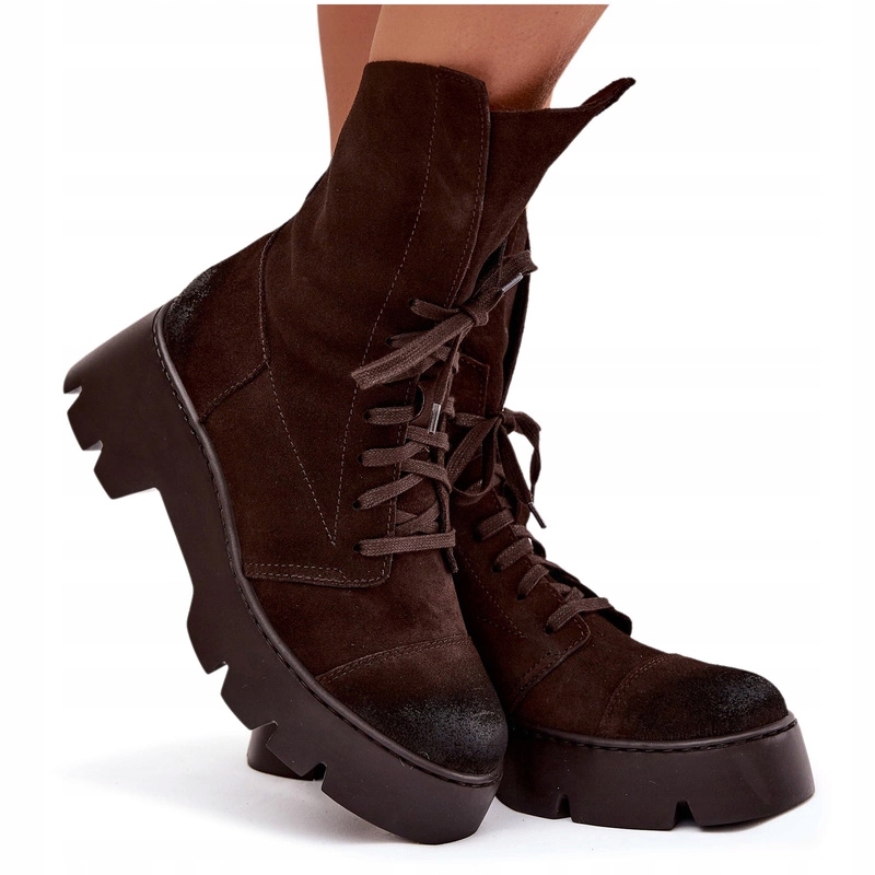 Kotníkové Boty Ze Semiše Na Platformě Zazoo 976 Čokoládové 38