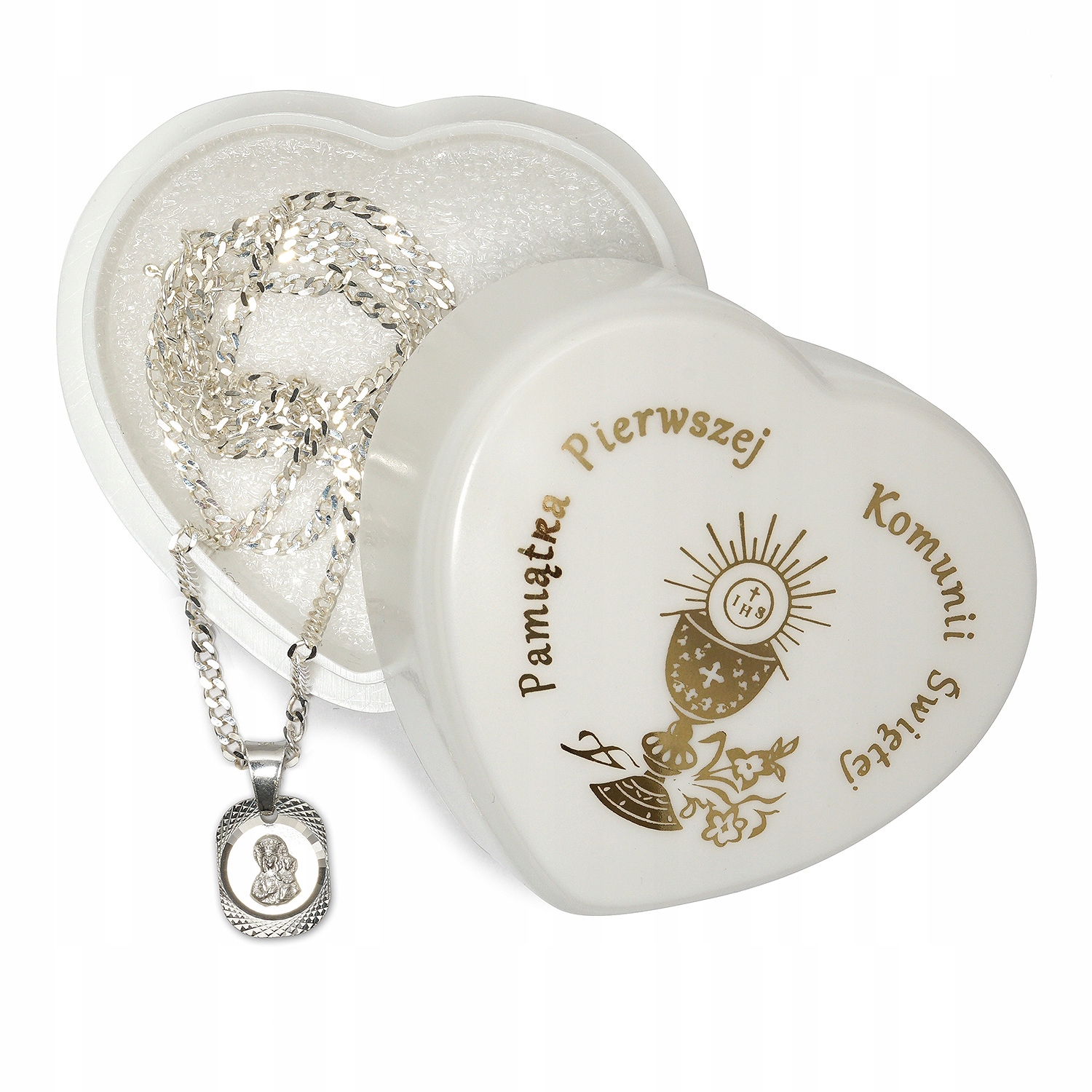 Łańcuszek srebrny, medalik, Komunia, Chrzest 45cm