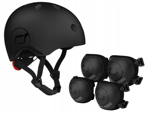 Scootandride Zestaw Kask i Ochraniacze Black S-m dla dzieci 3 lata+