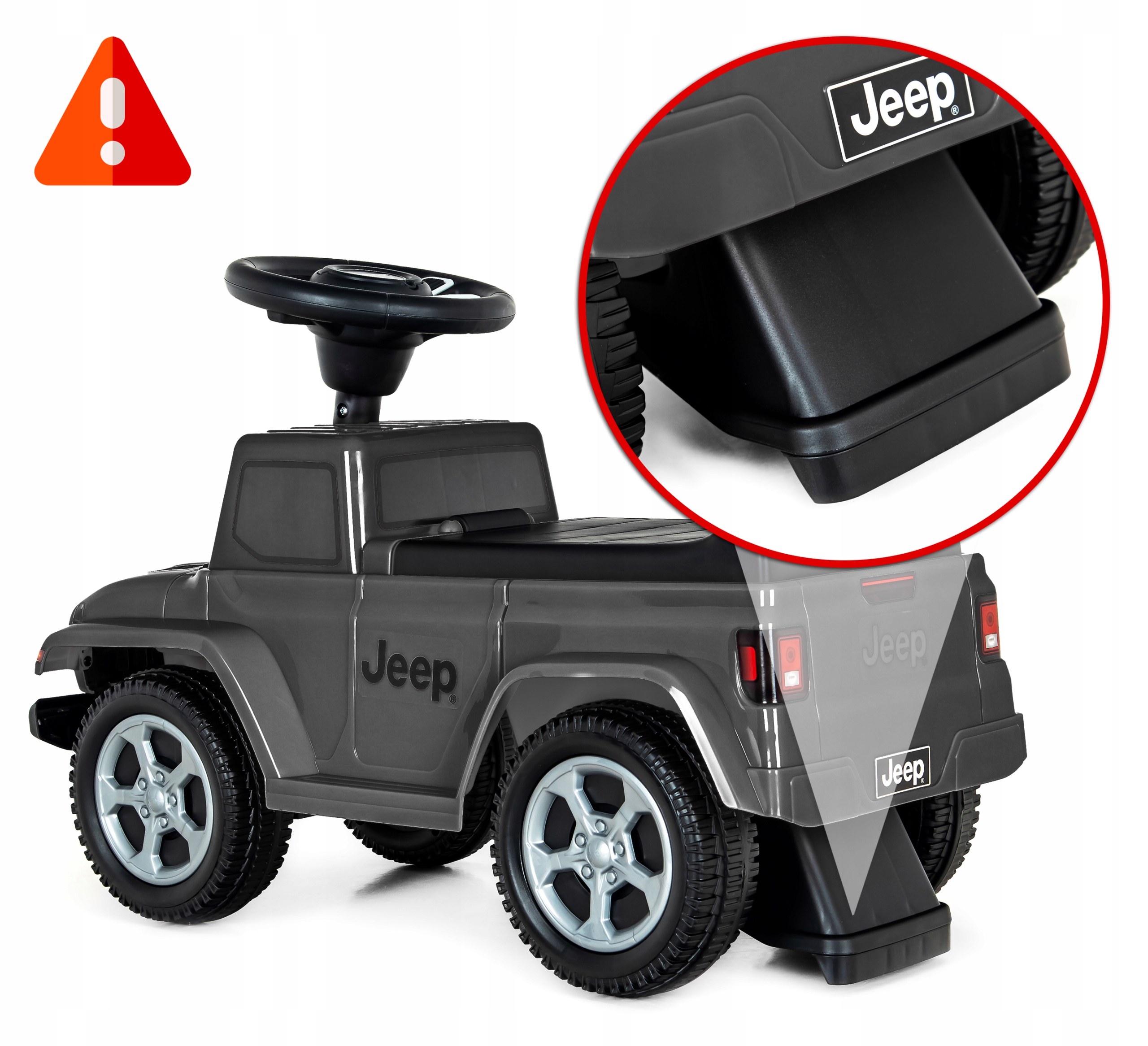 DUŻY JEŹDZIK samochód AUTO pchacz JEEP RUBICON chodzik DŹWIĘKI schowek KOŁA Kolor Szary