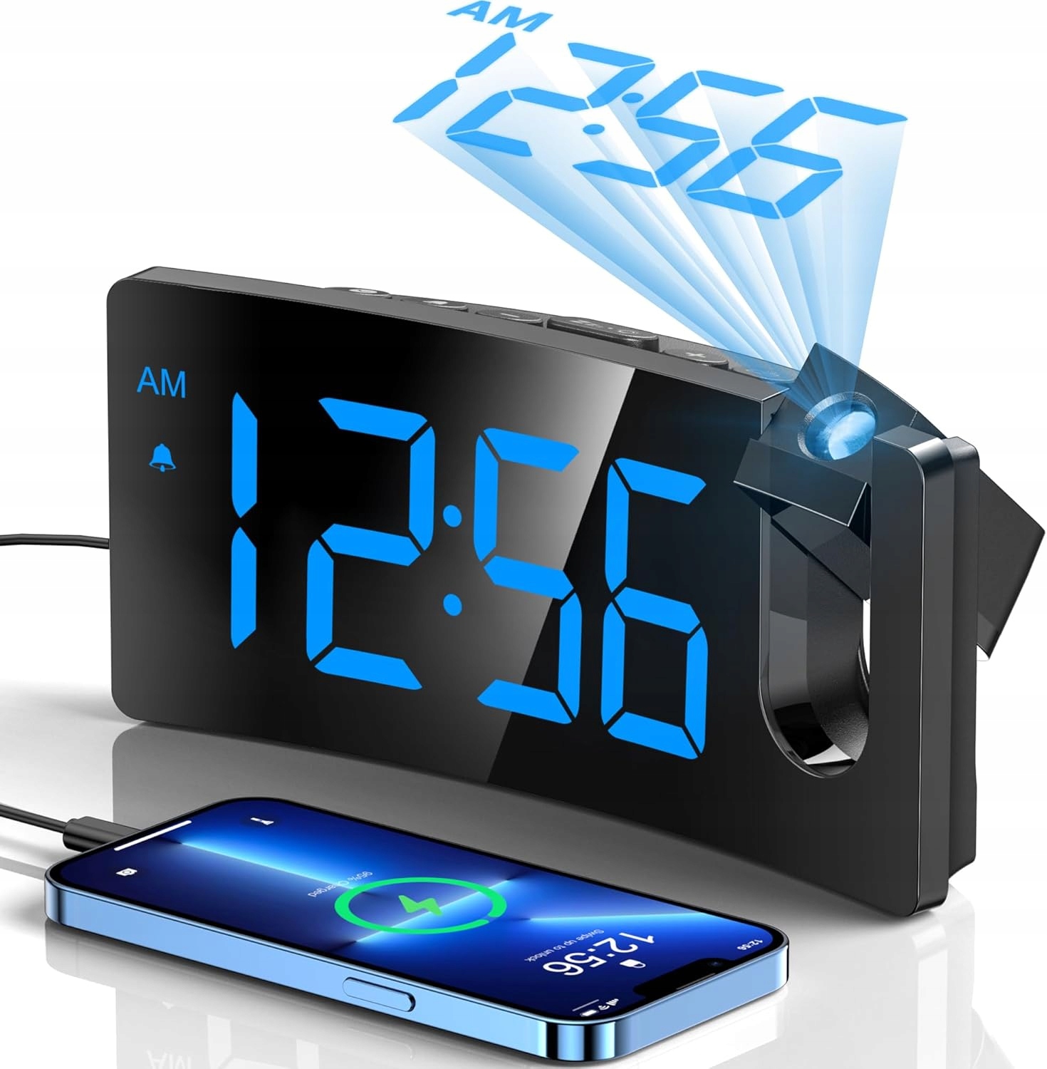 Budzik Cyfrowy Led z Projektorem Godziny Usb Alarm Snooze Zegar Nocny