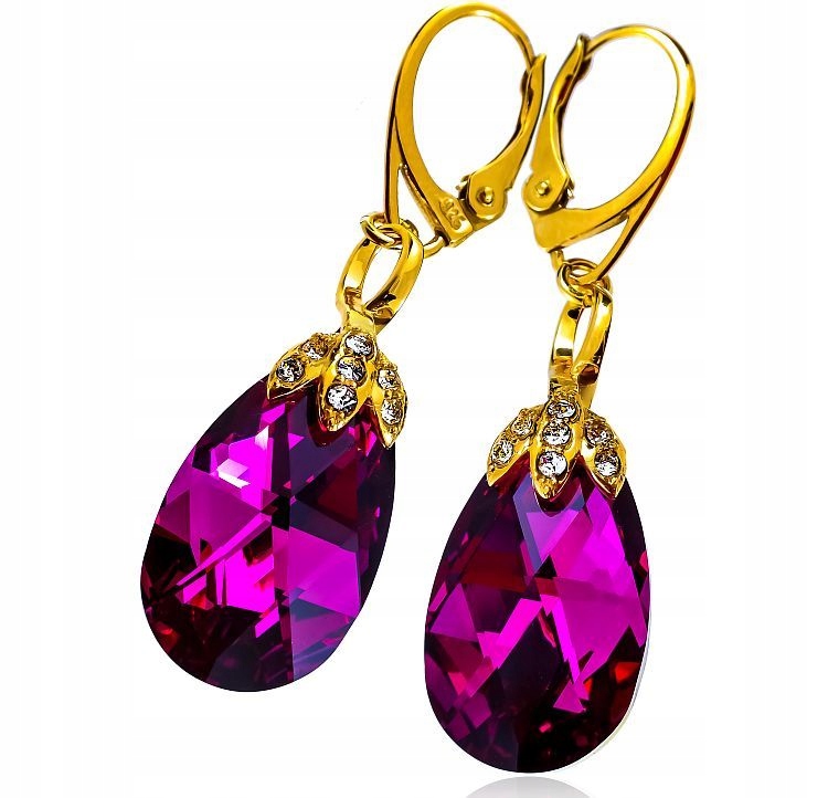 Krystaly Náušnice Fuchsia Zlaté Stříbro Arande