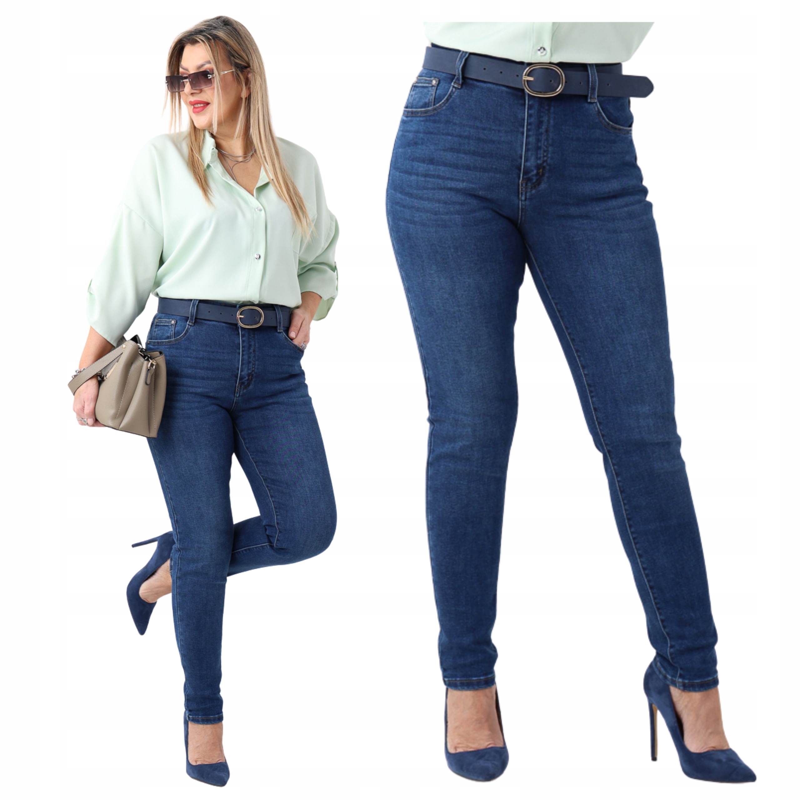 Spodnie Jeans Damskie Duże Rozmiary Elastyczne Jeansowe Wysoki Stan Rurki