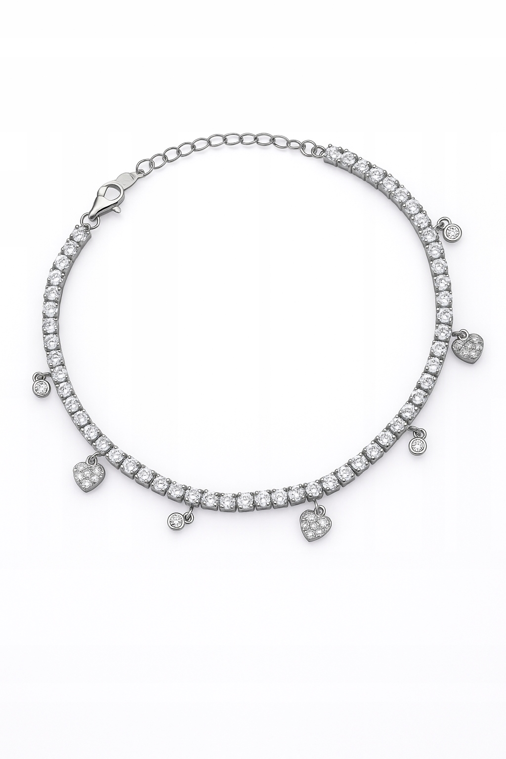 Stříbrný náramek s zirkony, elegantní večerní srdce srdíčka