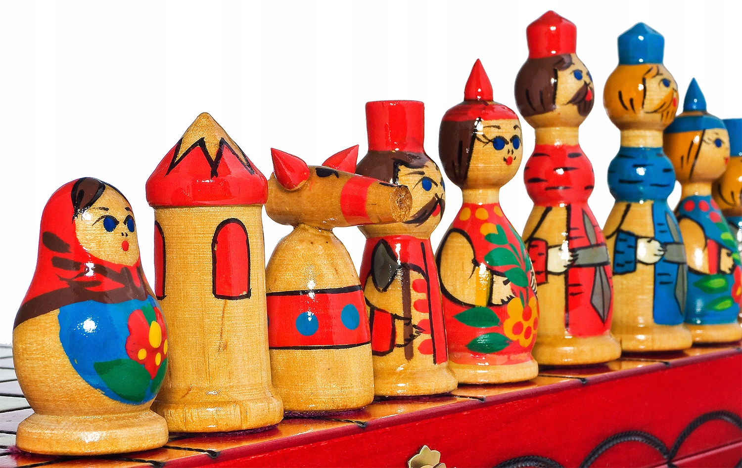 SZACHY DREWNIANE BABUSZKI MATRIOSZKI CZERWONE 40cm