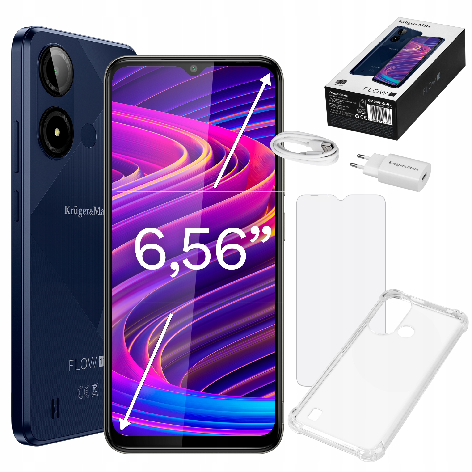 Smartfón Kruger&Matz Flow 11 6,56" 4/64GB 4000 mAh Lte modré puzdro sklo