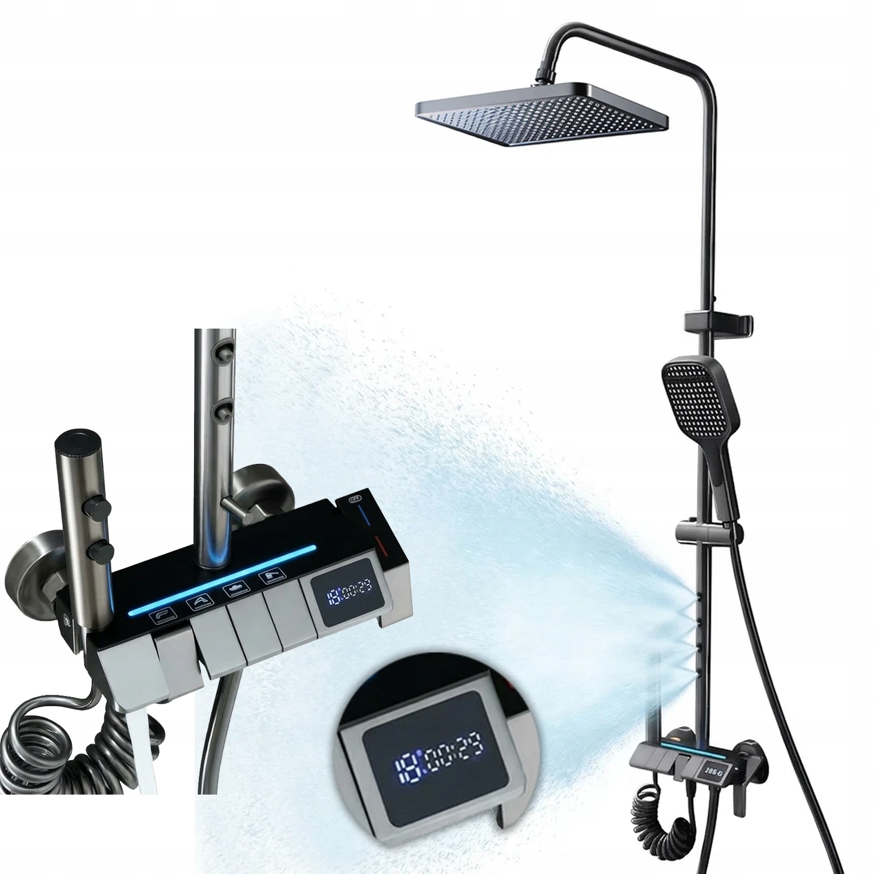 Sprchová Súprava Striekacia Kolumna S Batériou Termostat Dažďovka 5v1