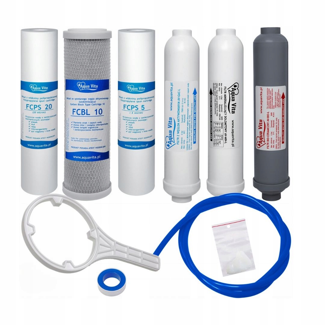 Duży Zestaw Serwis Filtr Osmoza RO7 Jonizator 6szt Aqua Vita Av-gac-l Klucz