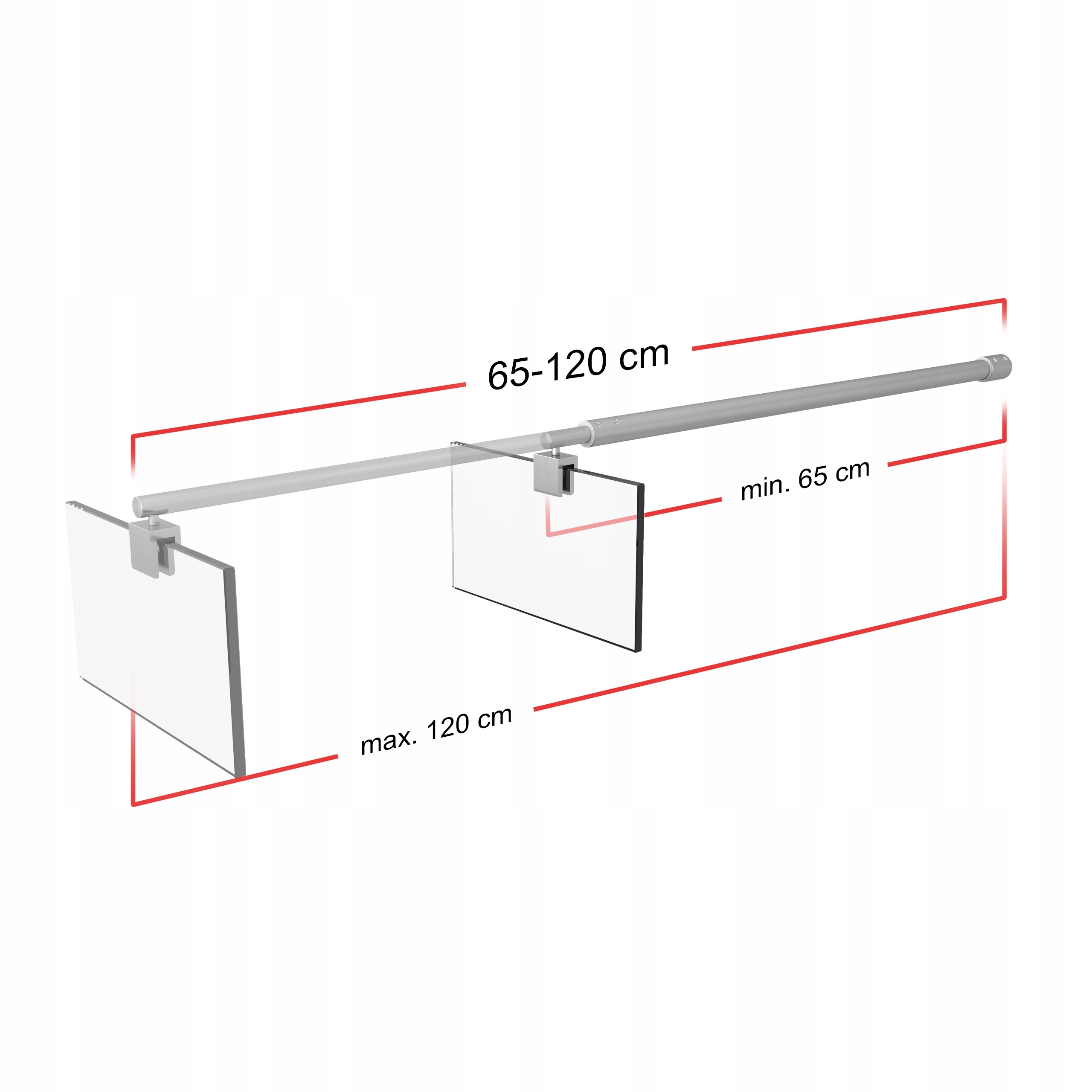 SZYBA PRYSZNICOWA CHROM WALKIN 120CM SZKŁO 8MM Wysokość produktu 195 cm