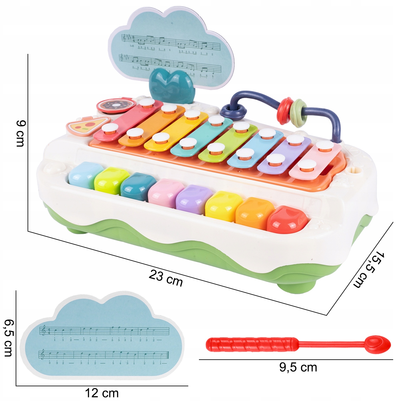 CYMBAŁKI ORGANKI PIANINKO BEZPIECZNE EDUKACYJNE KSYLOFON DLA DZIECI Waga produktu z opakowaniem jednostkowym 0.526 kg