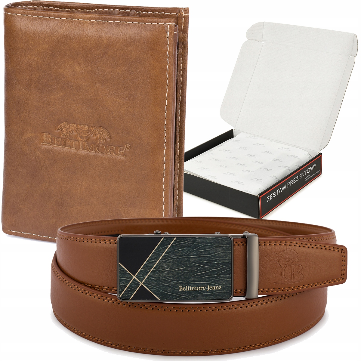 Pánská kožená pásek hnědá Dárková sada Beltimore krabička