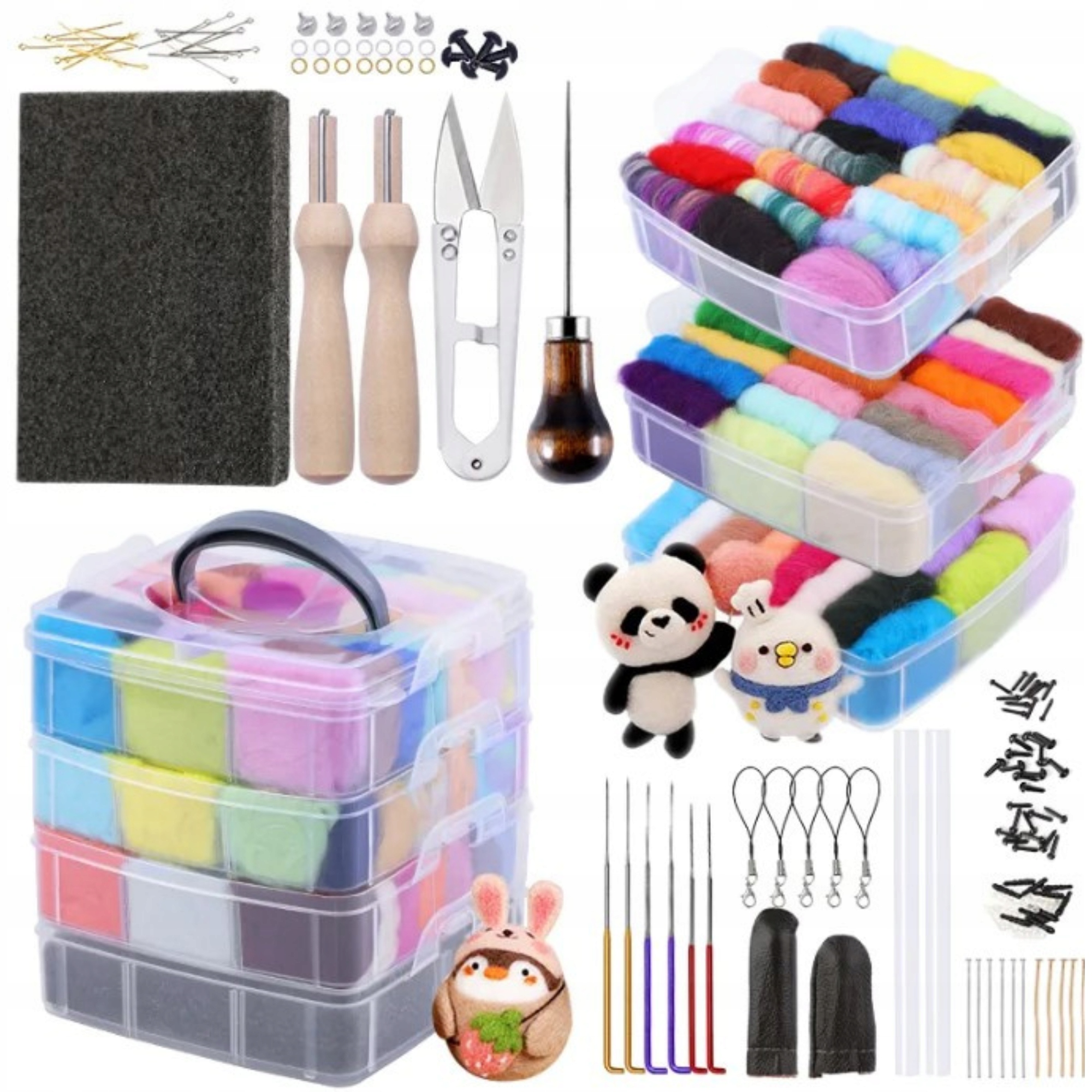 Plstěná Sada Česaná Vlna Jehly 175 Dílků 72 Barvy