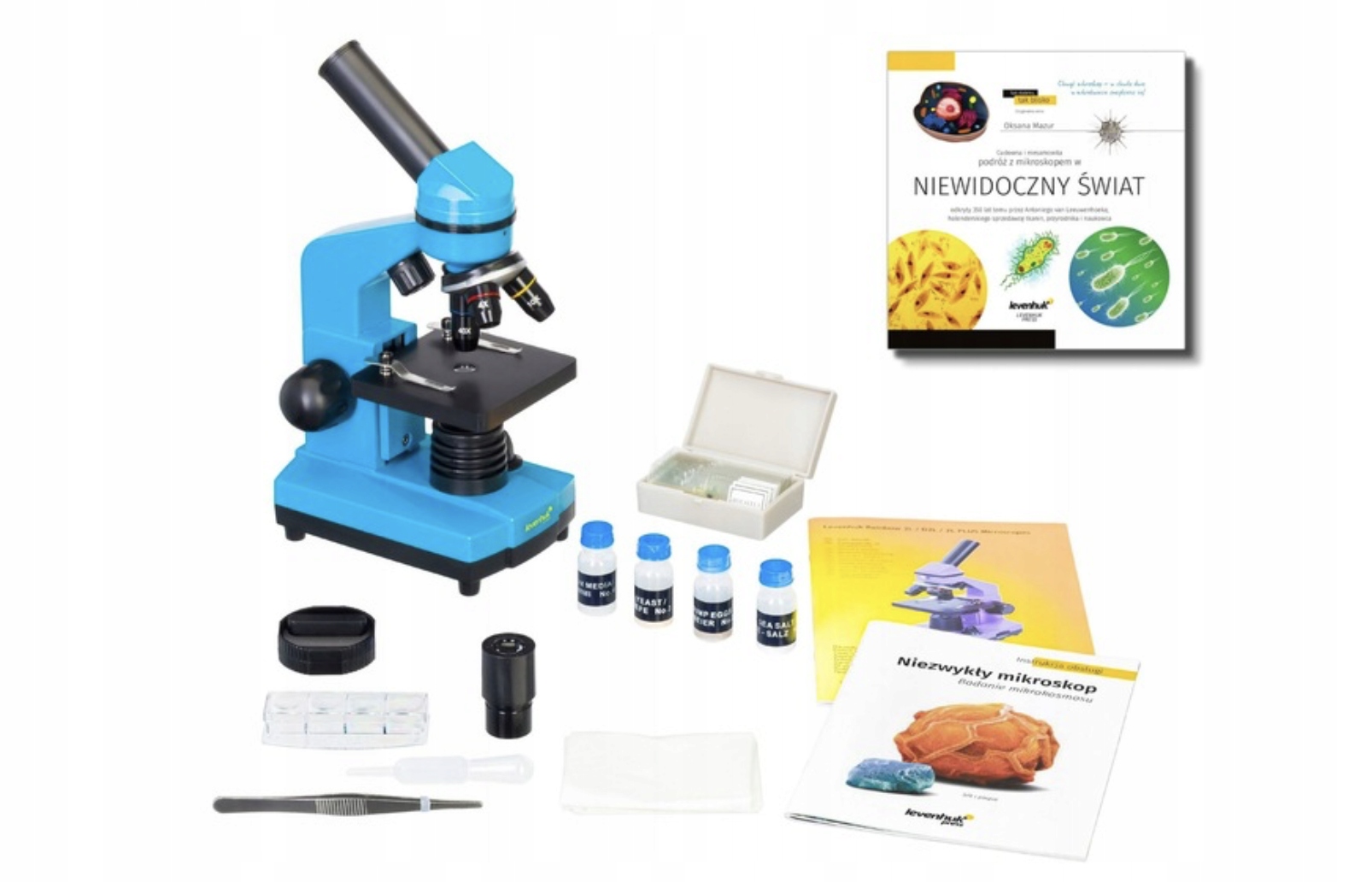 Optický, přenosný mikroskop pro děti – Levenhuk Rainbow 2L Azure 400x