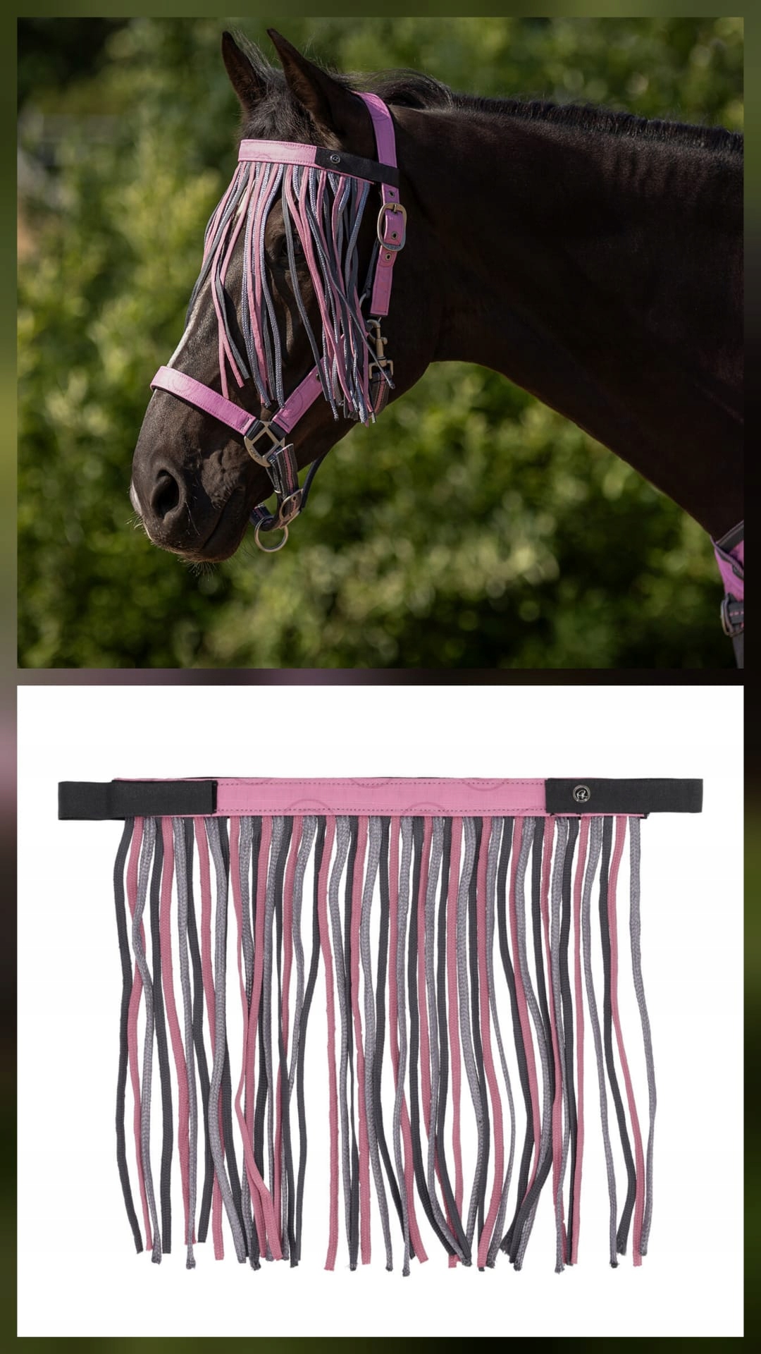 Naczółek z frędzlami odstraszający owady zapinany na rzep Cheery pink Pony