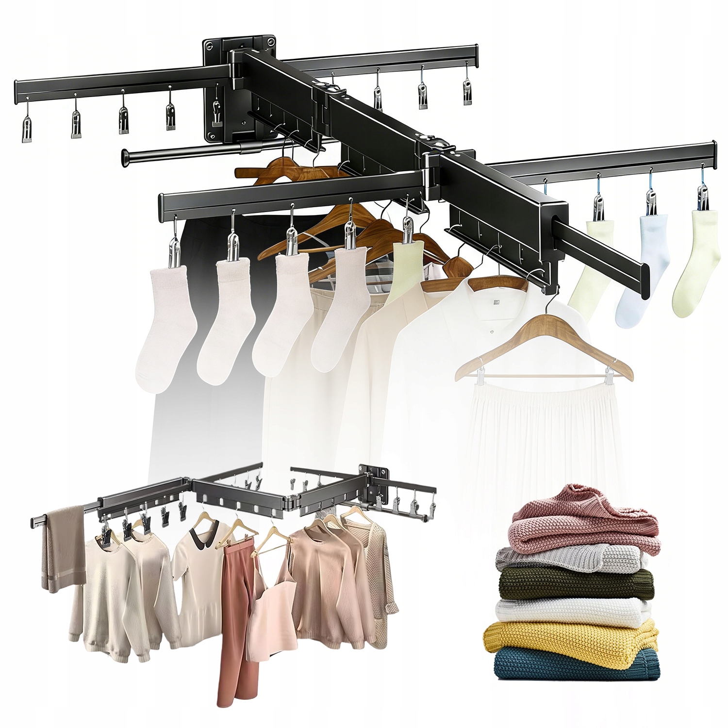 Nástěnný Věšák Na Oblečení, Skládací, Hliníkový, Výsuvný, Otočný Do Koupelny