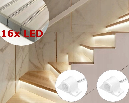 Set 16x Led schodišťová lišta 1 m +na Míru 2x Senzor Pohybu Nahoru/dolů