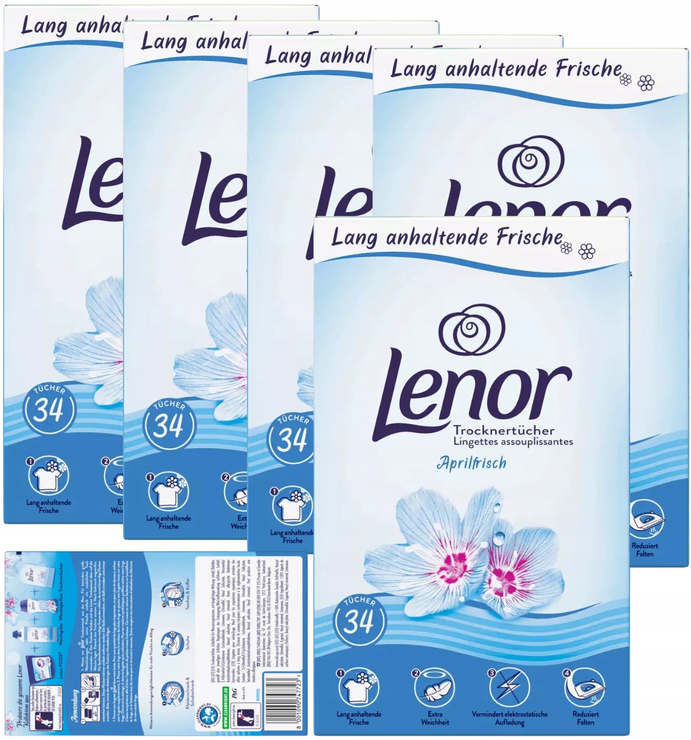 Levně Lenor Vonné ubrousky do sušičky Zásuvky Voňavé oblečení De 5x34 ks