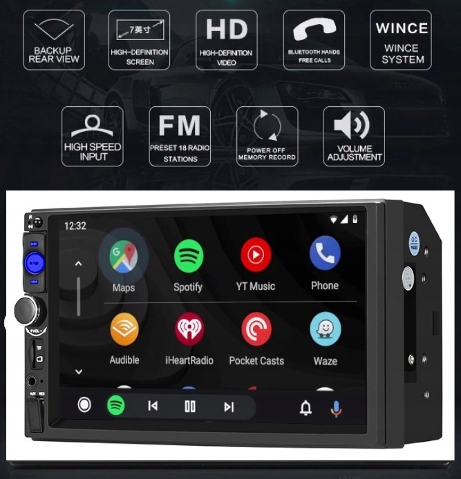 RADIO 2 DIN BLUETOOTH 7 CALI FULL HD MP3 USB ANDROID AUTO CARPLAY KAMERA Odtwarzane formaty plików .aac .ape .flac .mp3 .wav .wma