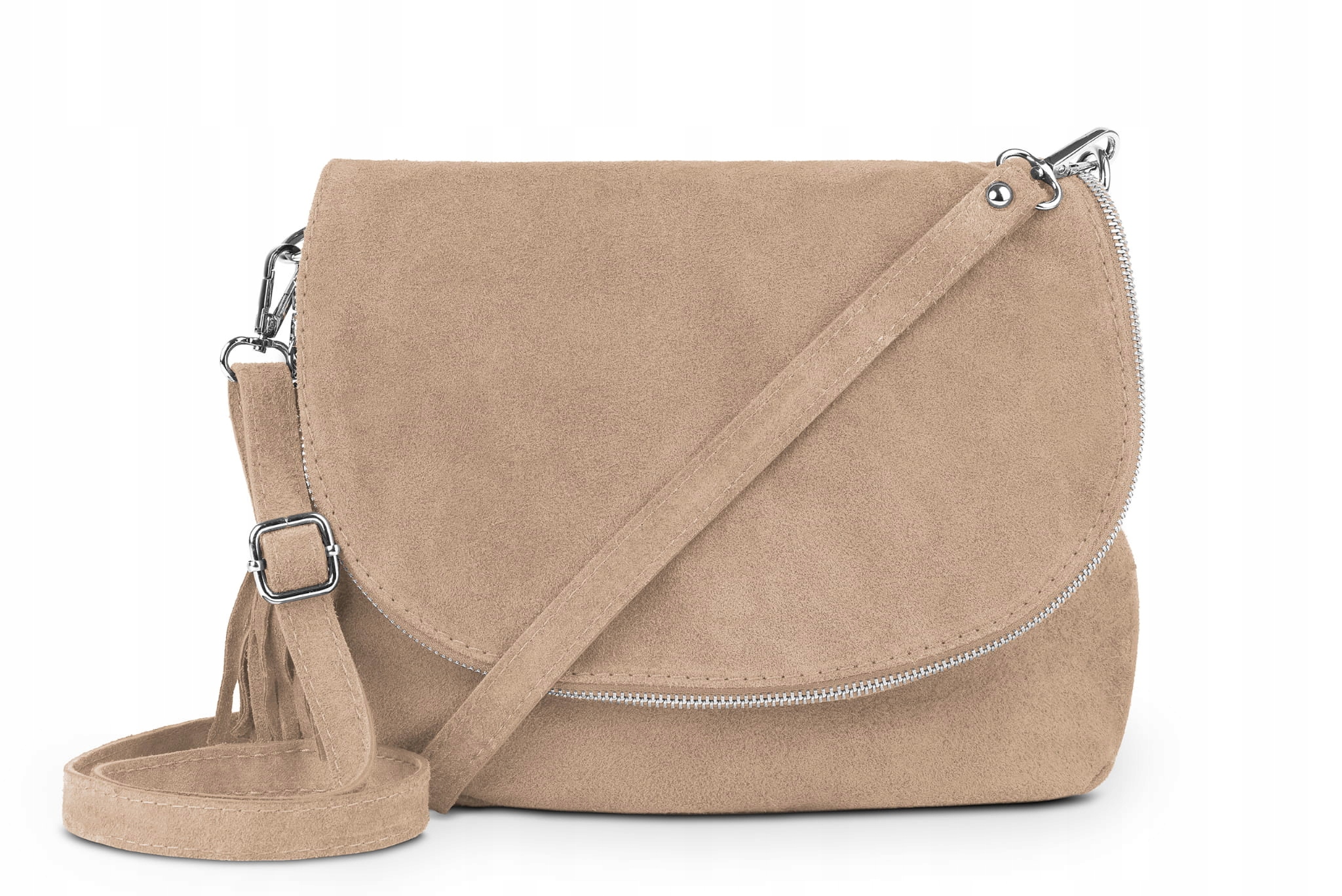 Torebka Skórzana Vera Pelle Bisaccia Zamsz Beżowa