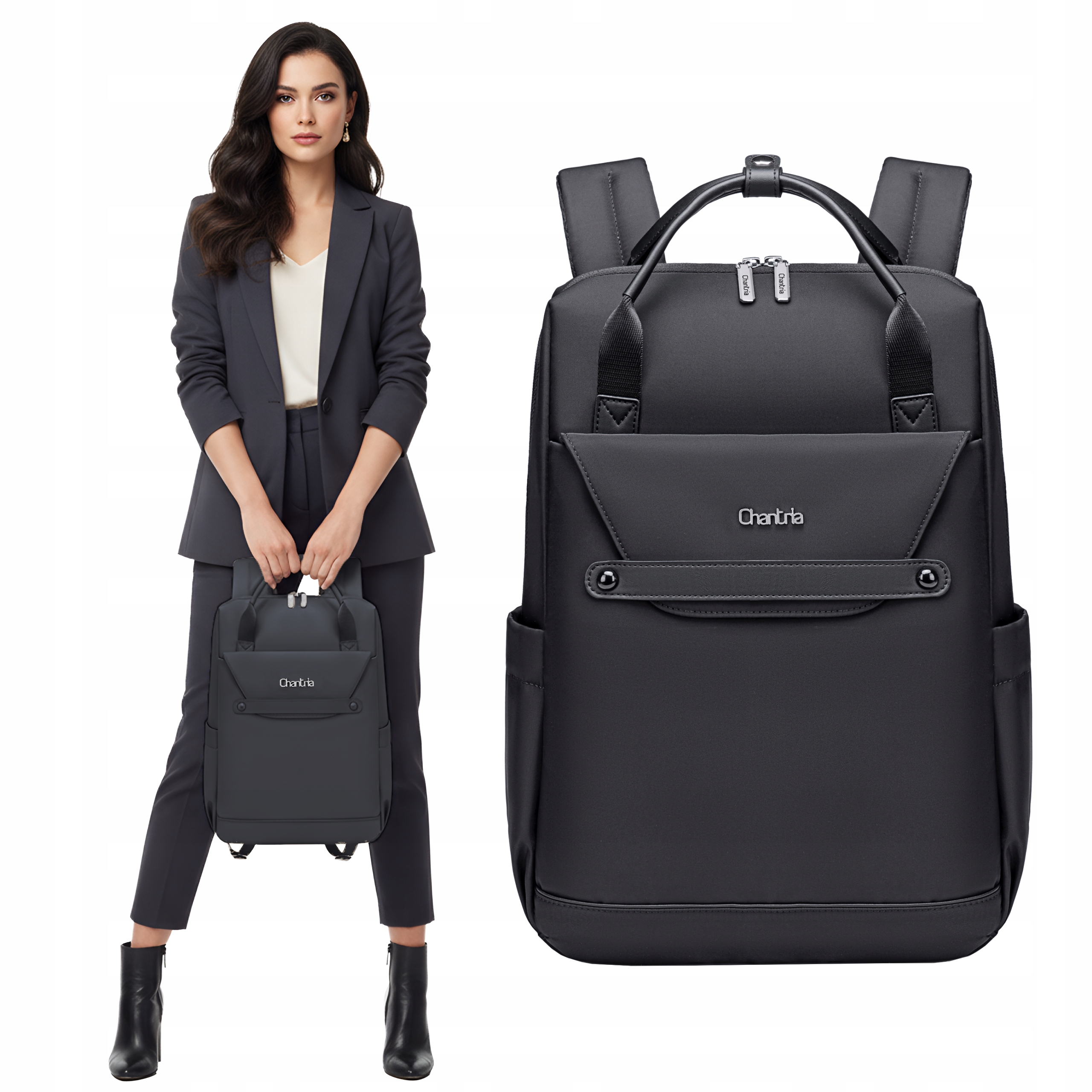 Elegantní černý dámský městský batoh do práce i studia, notebook A4