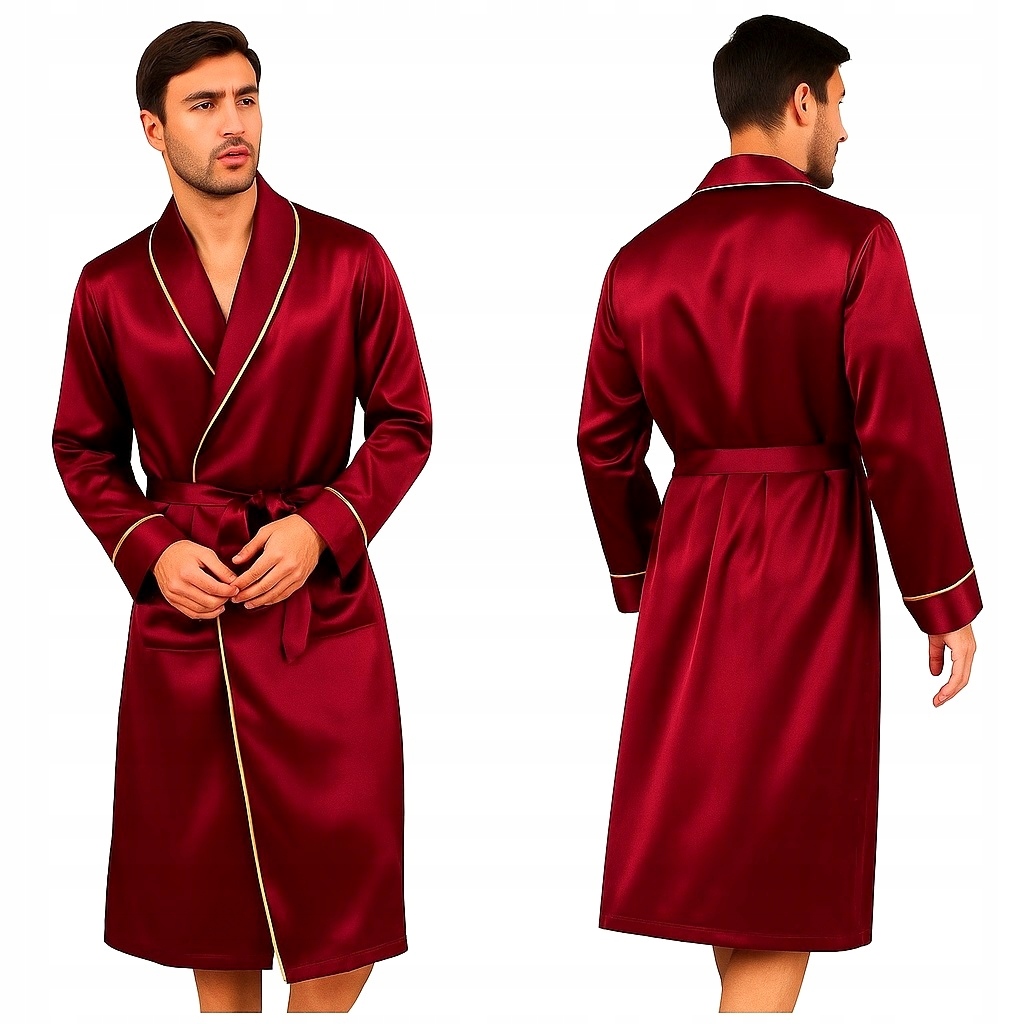100% hedvábný pánský župan Pyžamo Košile Spodní prádlo Noční Red Wine M