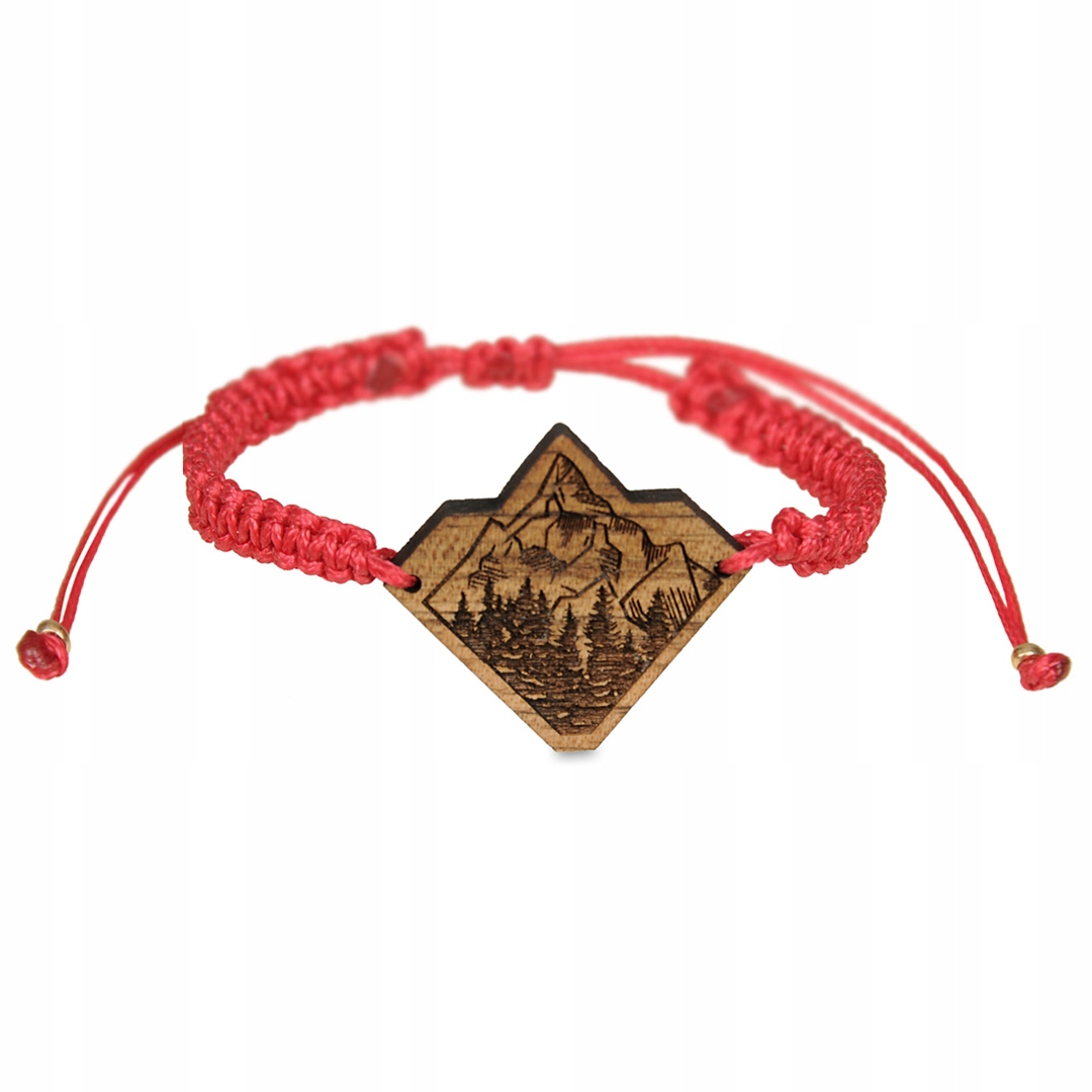 

Drewniana bransoletka pleciona - Góry - Czerwona